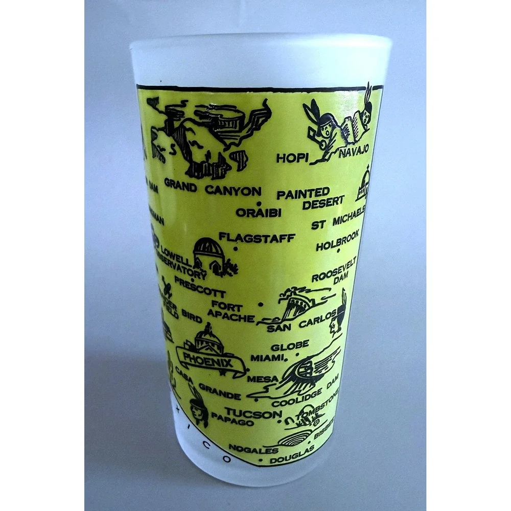 Aizona Vtg 1960s State Landmarks Beverage Frosted Glass Tumbler Enamel Paint 5